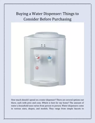 What to Consider When Buying a Water Dispenser in Johor Bahru?